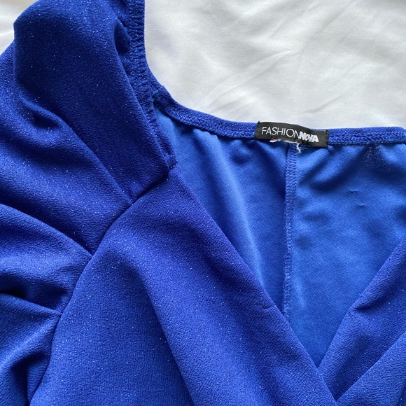 Fashion Nova Blue Sparkle Ruched Dress - Picture 2 of 7